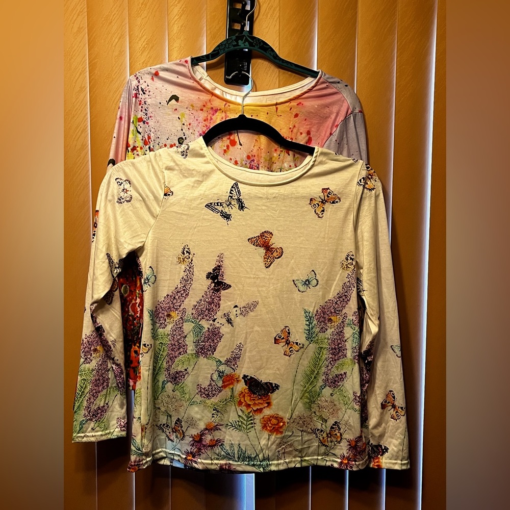 NWOT Women’s Long Sleeve Floral/Butterfly Patterned Shirts Bundle of 2